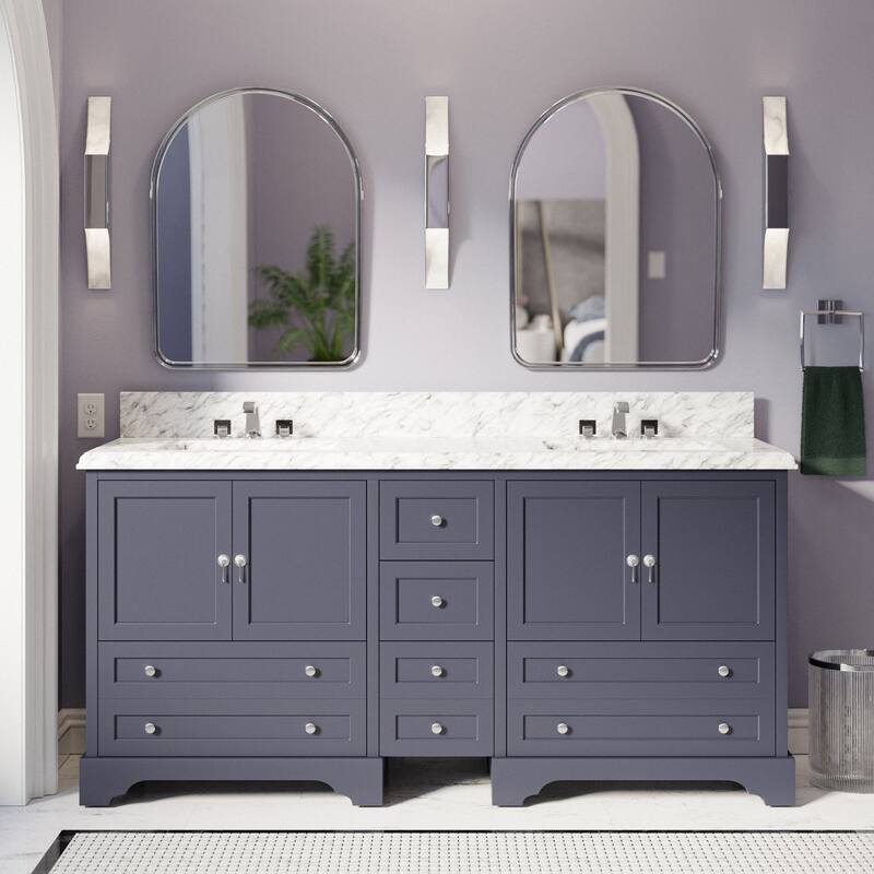 KitchenBathCollection Madison 72" Double Bathroom Vanity with Carrara Marble Top