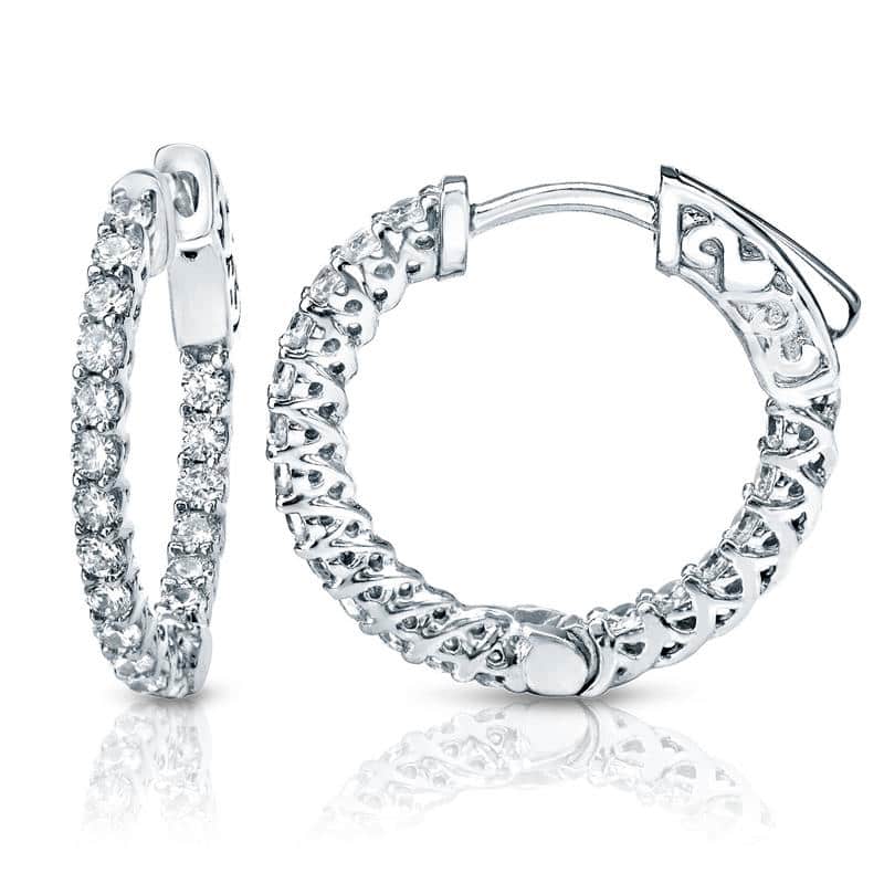 Auriya 14k Gold 2 carat TW Small Diamond Hoop Earrings-17 mm (0.66-inch) (H-I or J-K, SI1-SI2 or I1-I2)