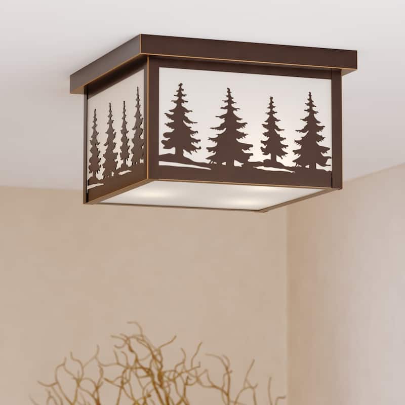 Bronze Flush Mount Ceiling Light - Tree Design Indoor Outdoor Lighting - 6.5
