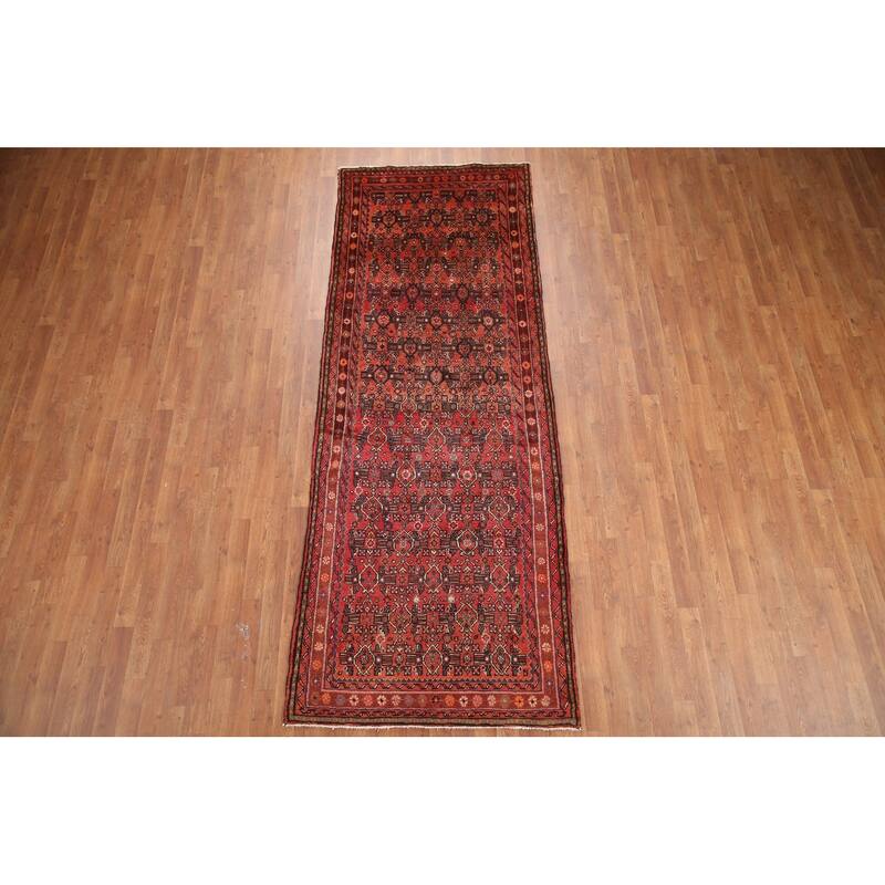 Hand Knotted Oriental 100% Wool Carpet Traditional All-Over Red Mahal Runner Rug - 9' 8'' X 3' 6''