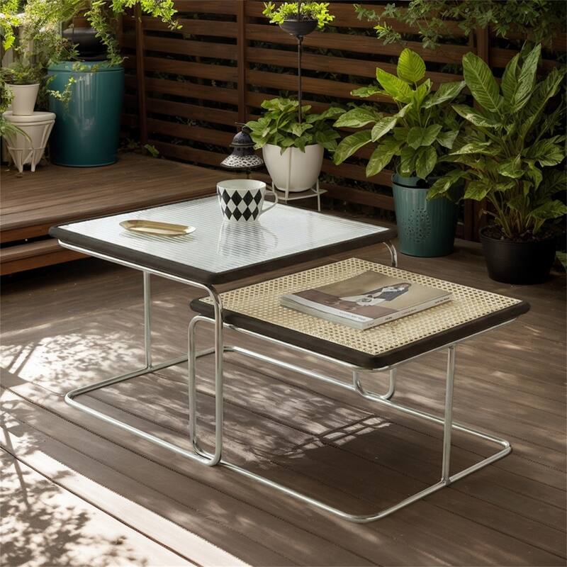 Modern Versatile Indoor/Outdoor Coffee Table with Solid Wood Frame - Black