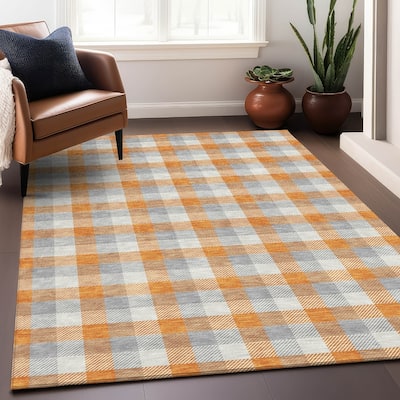 Machine Washable Indoor/ Outdoor Plaid Chantille Rug