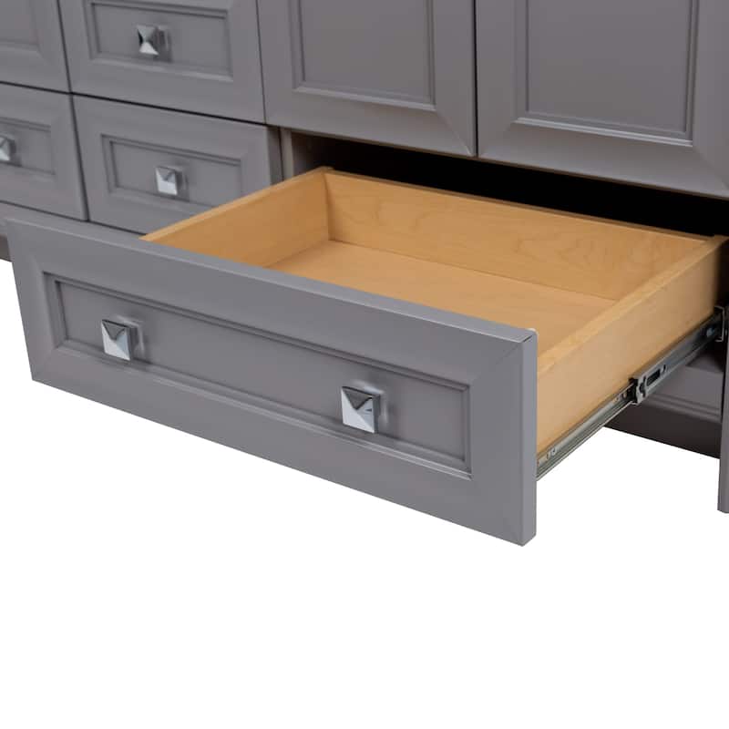 Spring Mill Cabinets Nimay 60.5" Double Bathroom Vanity With 5 Drawers, 2 Cabinets, and White Sink Top