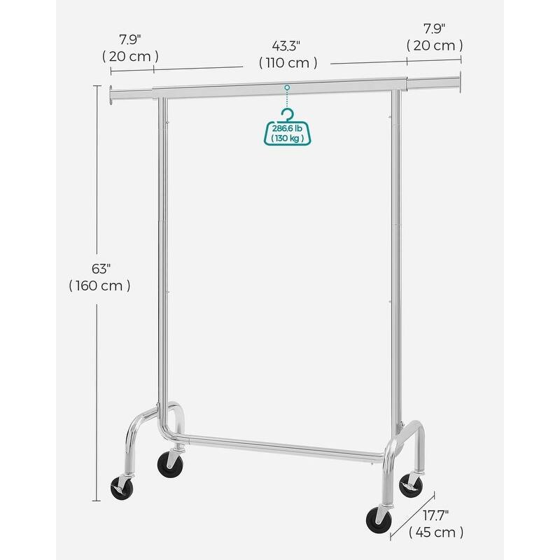 Rolling Clothes Rack with Sturdy Steel Tubes and Extra Load Capacity 2 Lockable Casters - 43.3" x 17.7" x 63"