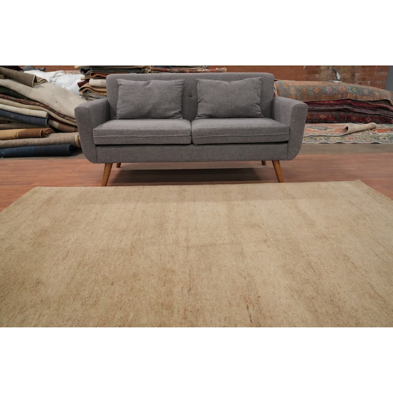 Hand Knotted Oriental 100% Wool Carpet Modern Solid Beige & Ivories Gabbeh Area Rug - 8' 1'' X 5' 7''