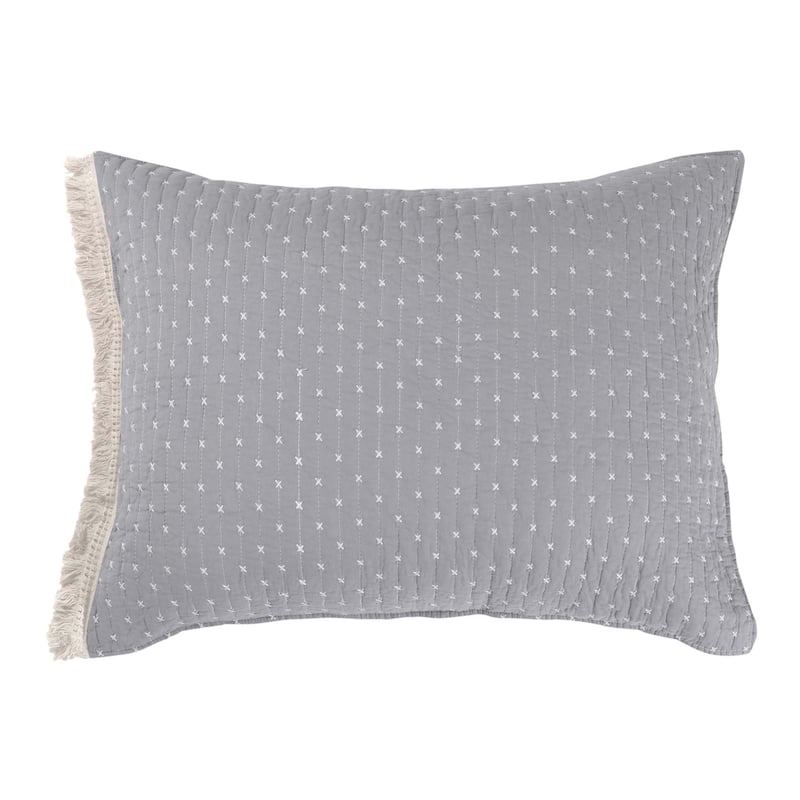 Cross Stitch White on Grey Full/Queen Quilt Set - Levtex Home