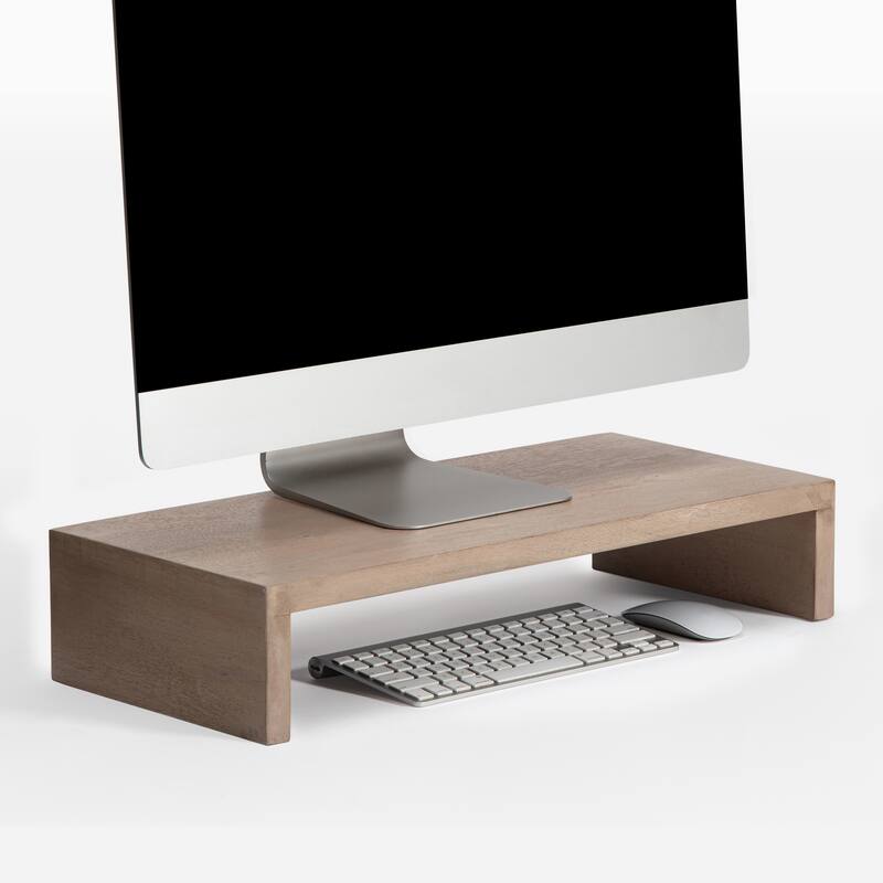 Jani Wood Monitor Stand Riser Desk - Ergonomic Design Stand, Desktop Organizer Table for Home, Office Workspace, Gaming Desk - Brown