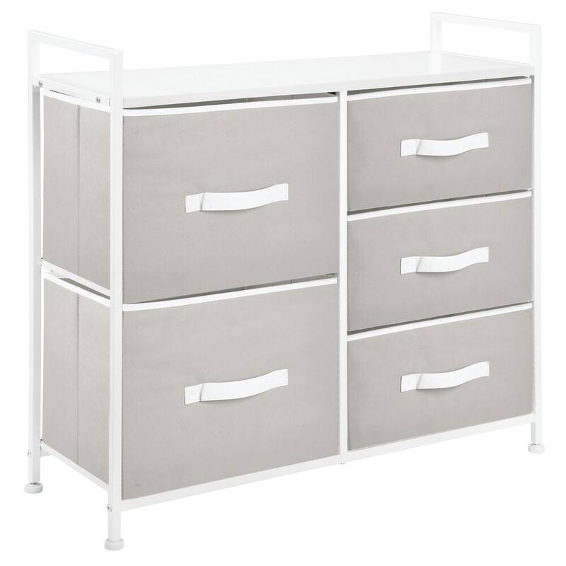 mDesign Wide Dresser Storage Tower Organizer Unit, 5 Drawers - Light Gray/White