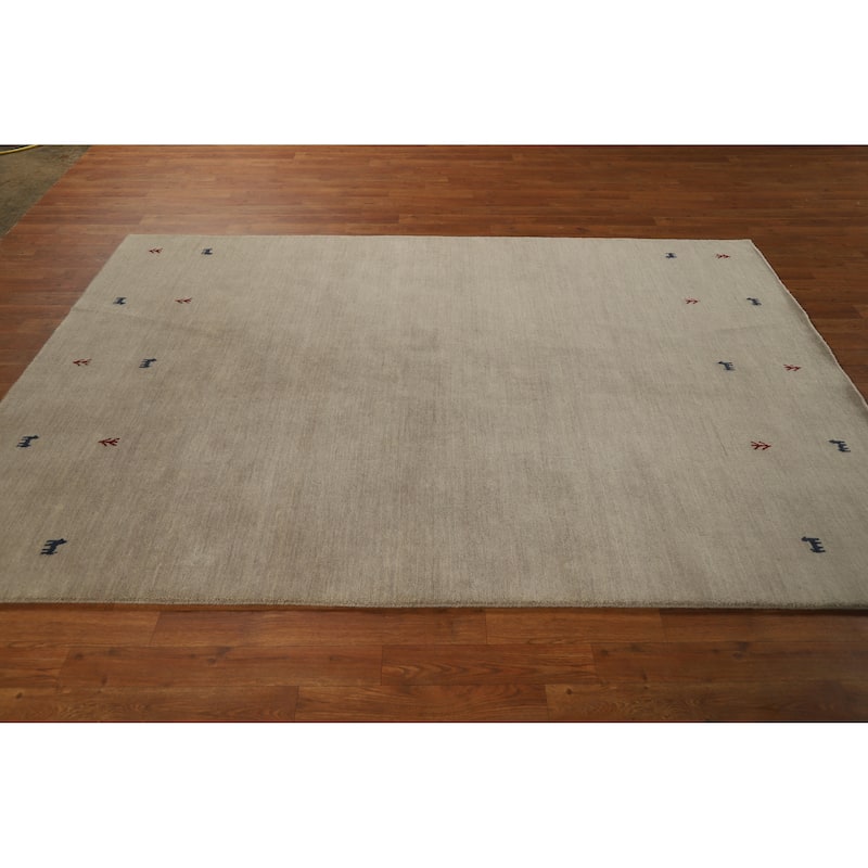 Hand Knotted Oriental 100% Wool Carpet Tribal Animal Pictorial Beige & Ivories Gabbeh Area Rug - 7' 7'' X 5' 4''