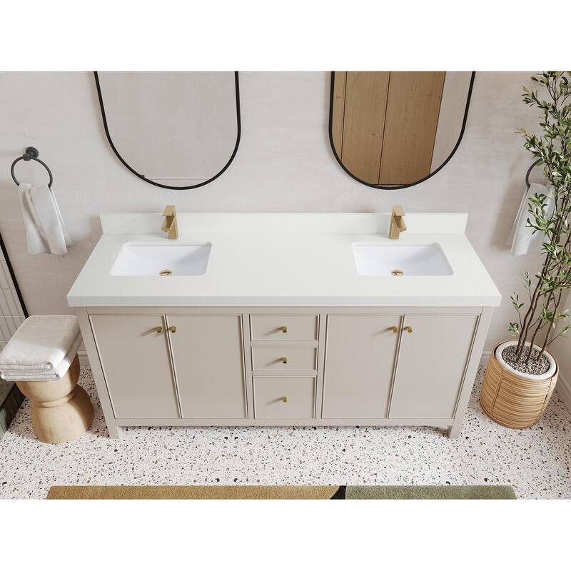 Willow Collections 72 in. W x 22 in. D Chicago Double Bowl Sink Bathroom Vanity with Countertop - 2” White Quartz - Fine Grain