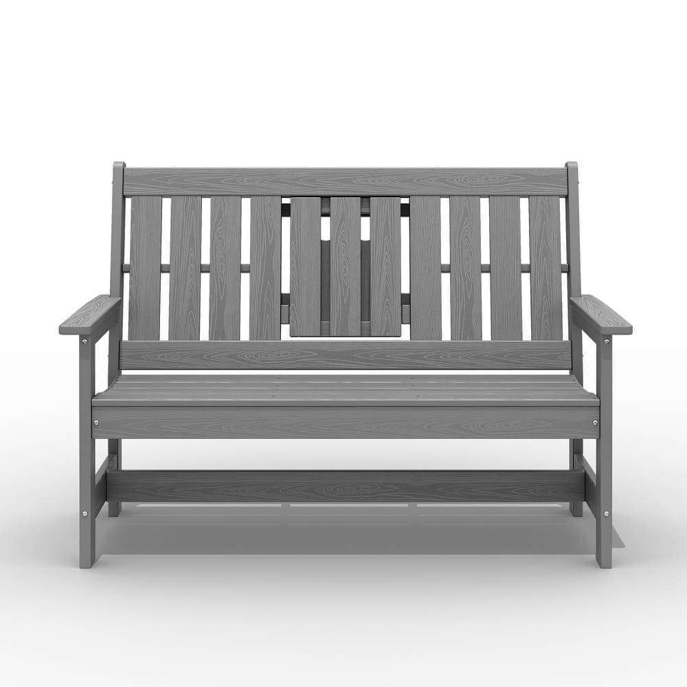 HDPE 2 Person Patio Bench with foldable Cup Holder and Functional Center Panel