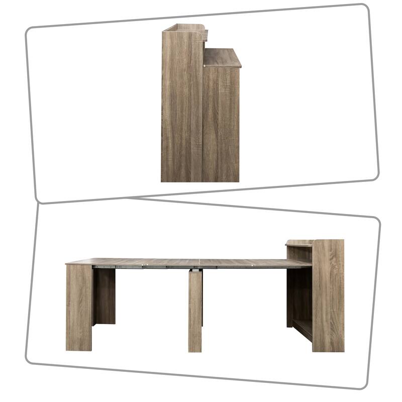 Modern style extendable dining table with wooden frame and shelves for kitchen living room conference room den