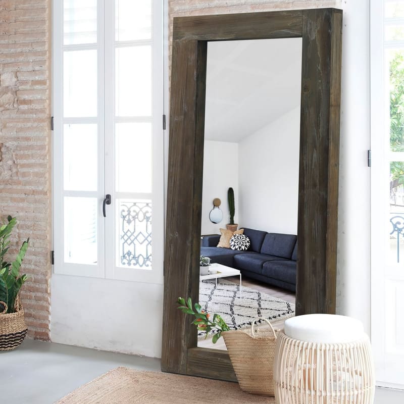 Farmhouse Rectangular Solid Wood Framed Full Length Leaning Mirror