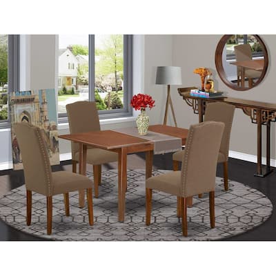 Rectangle Kitchen Table Set 5pc Southwestern Dining Table W/ Chairs Linen Fabric Dark Coffee