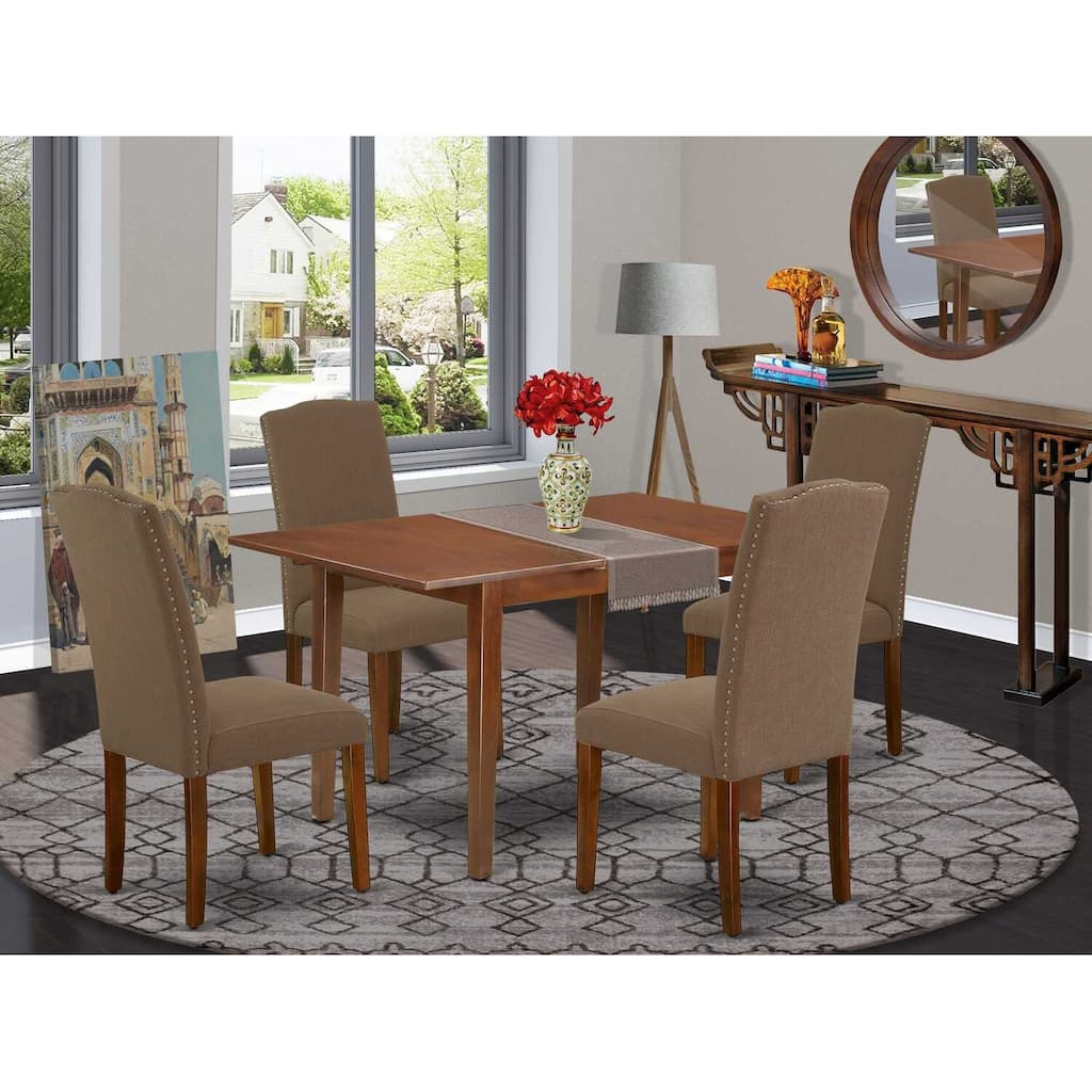 Rectangle Kitchen Table Set 5pc Southwestern Dining Table W/ Chairs Linen Fabric Dark Coffee