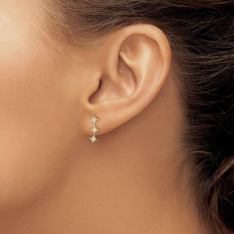 Curata 14k Yellow Gold CZ Cubic Zirconia Star Drop Bar Dangle Post Earrings