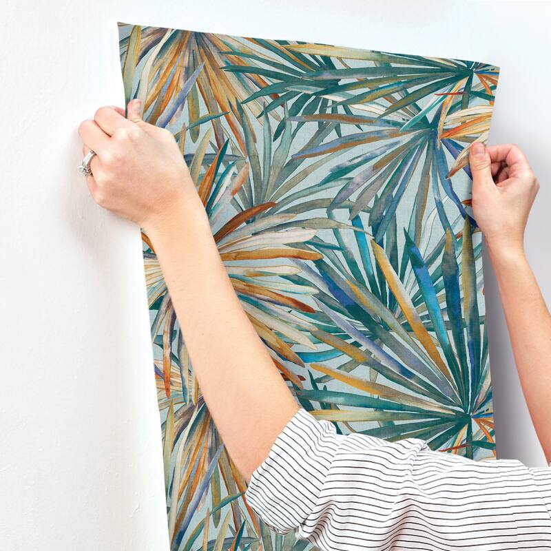A-Street Prints Corifa Sea Green Palm Leaf Wallpaper