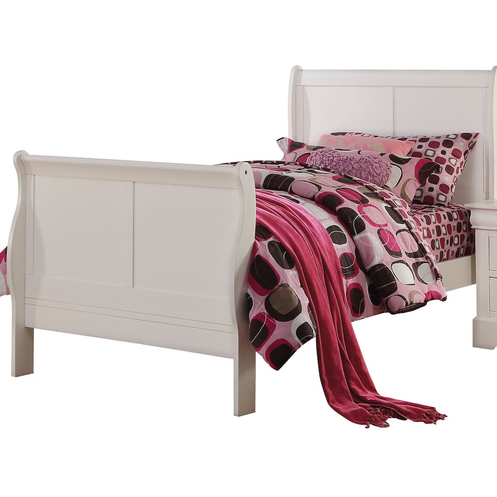 Elegant White Sleigh Bed with Classic Design and Storage Drawer