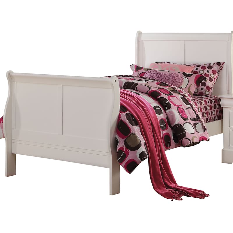 Twin Size Wood Sleigh Bed with Storage Drawer - White