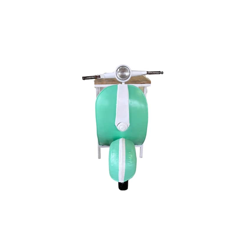 HomeRoots 26" Green And White Novelty Scooter Open Cabinet with Two Shelves