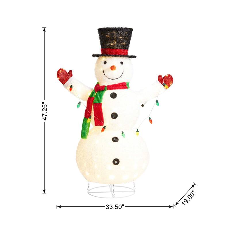Glitzhome 47"H Lighted Christmas 3D Foldable Fabric Snowman Decor with 160 LED Lights - 3D Foldable Fabric Snowman
