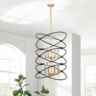 Transitional Gold/Matte Black Metal Chandelier Fixture;8 lights;2-Tier ...