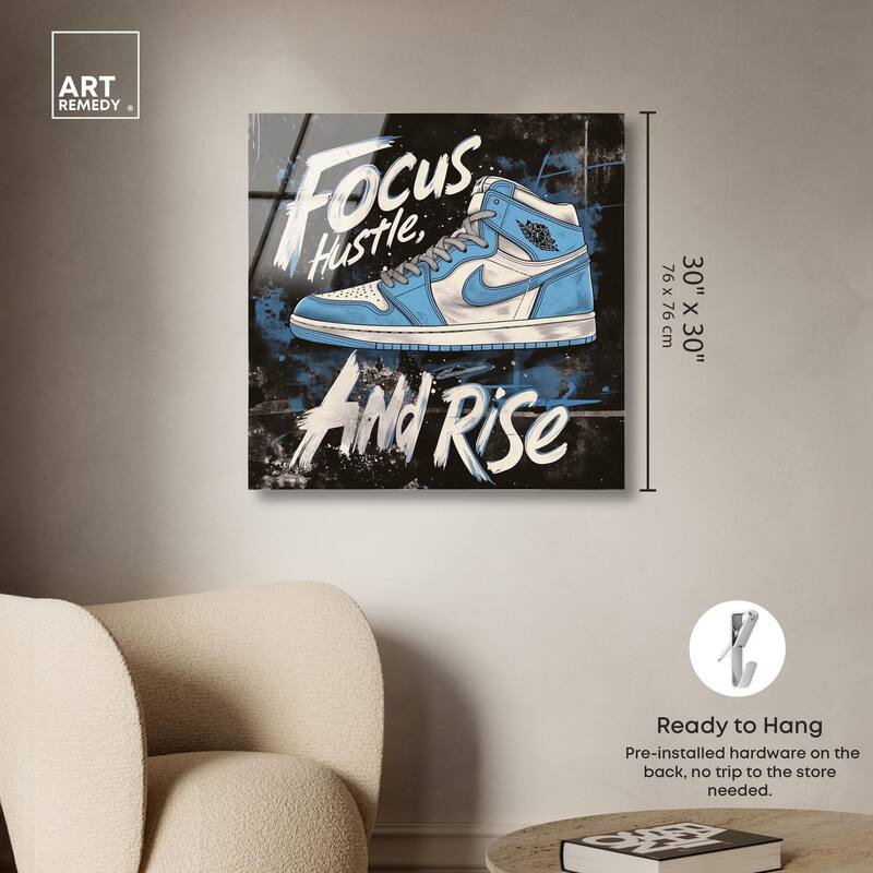Hustle and Rise Sneaker Acrylic by Art Remedy, Ready to Hang