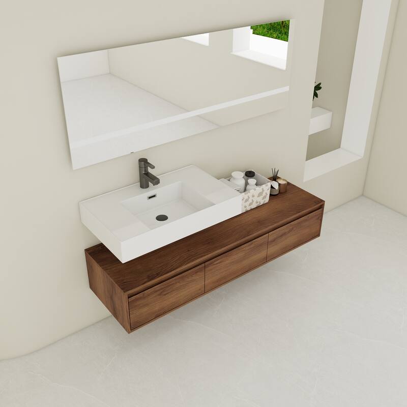 Contemporary Floating Bathroom Vanity with Durable Plywood Base and Spacious Storage - 58.7in L