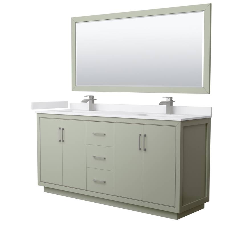 Wyndham Collection WCF1111-72D-VCA-M70 Icon 72" Free Standing Double - Light Green / White Cultured Marble Top / Brushed - Painted