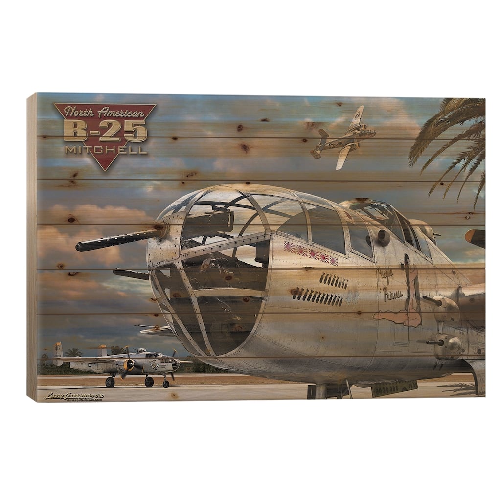 B-25 Mitchell Print On Wood by Larry Grossman - Multi-Color