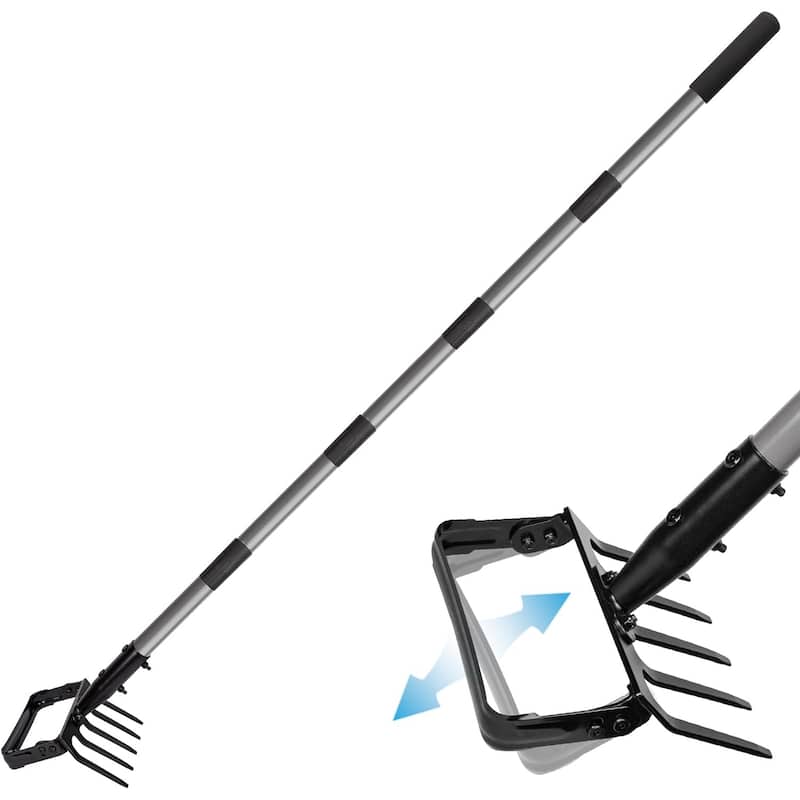 Suchtale 2-in-1 Stirrup 82" Hoe and Rake, Adjustable Handle, Weeding, Soil Loosening, Planting in Gardens - Black