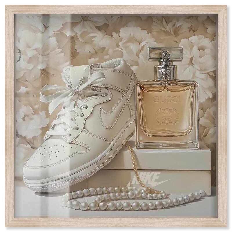 White Sneakers and Pearls Shadowbox by Art Remedy - Natural - 16" x 16"