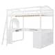 preview thumbnail 3 of 16, Full Size Loft Bed with U-Shaped Desk & Drawers, White Wooden Bedframe with Tri-fold Mirror & Storage Shelves for Student Dorms