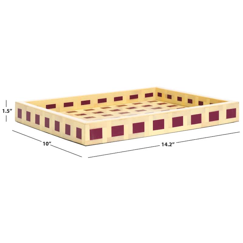 SAFAVIEH Home Sati Muted Yellow/Burgundy Resin 14.2"W x 10"D x 1.5"H Rectangle Tray