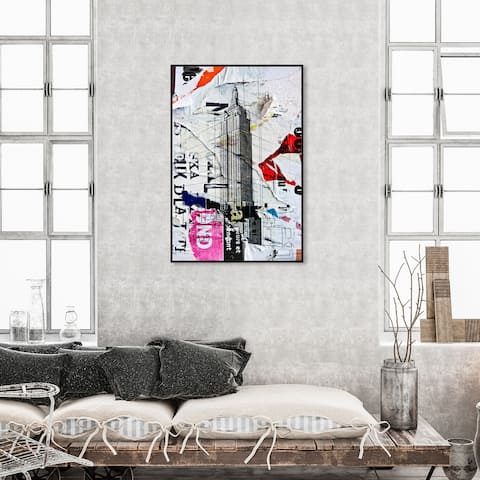 Oliver Gal 'Empire 2' Cities and Skylines Wall Art Framed Canvas Print United States Cities - Gray, White