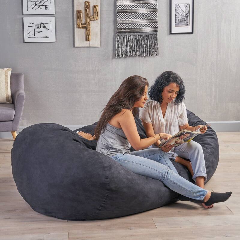Comfortable Cylindrical Suede Bean Bag With Microfiber - Black - Large