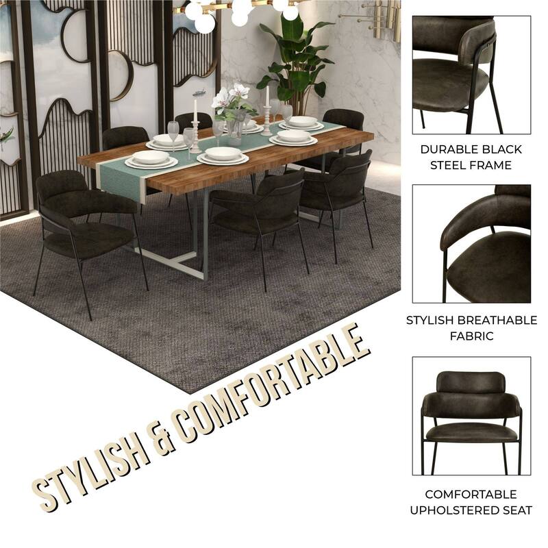 LeisureMod Set of 2 Axis Upholstered Dining Chairs with Black Stainless Steel Legs, Modern Side Chair for Kitchen Home Office