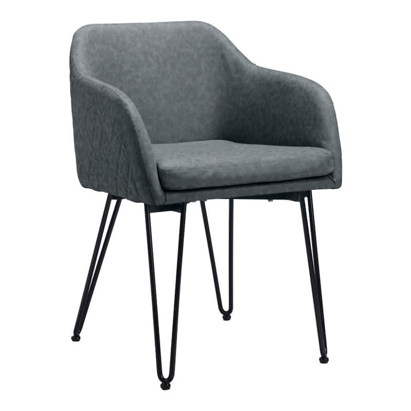 Set of 2 Grey and Black Faux Leather Dining Arm Chairs - 22.4” x 23.2”x 31.9”