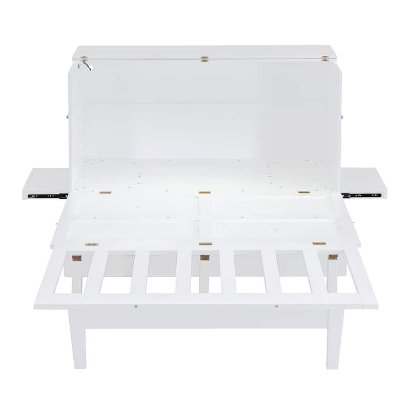 Full/Queen Murphy Bed with USB Charging and Sliding Shelves - Foldable Cabinet Bed