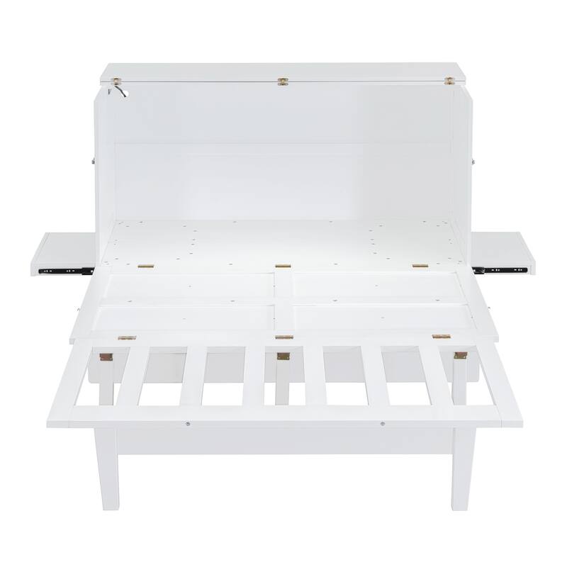 Full/Queen Size Murphy Bed with Dual Power/USB Charging and Movable Desks, Pine Wood Construction