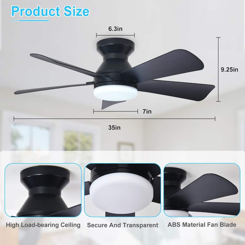 42/35 Inch Low Profile Ceiling Fan with Light: Dimmable, Remote Control, 6-Speed, 5 Blades