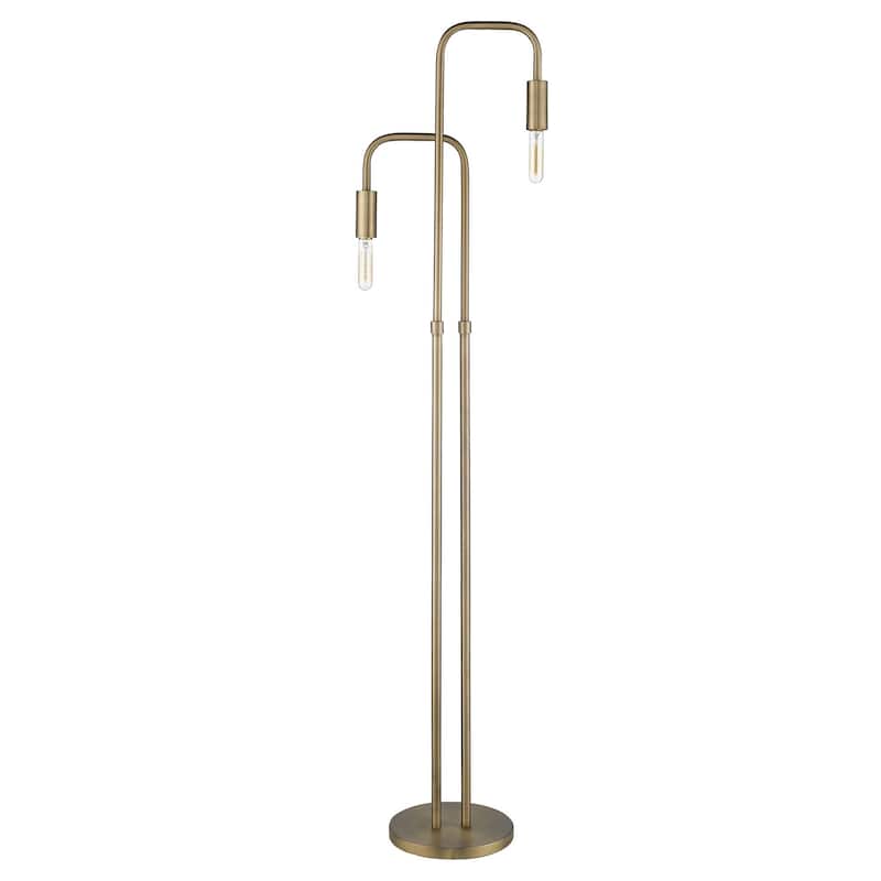 HomeRoots 63" Brass Two Light Torchiere Floor Lamp - 10