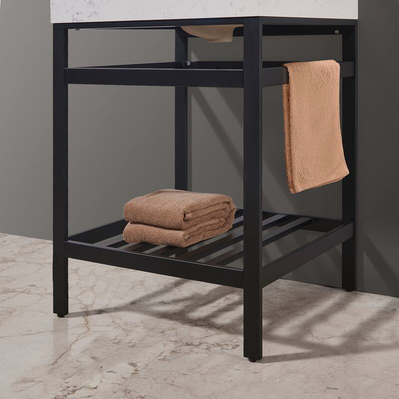 Altair Merano Stainless Steel Vanity Console with Stone Countertop and Mirror