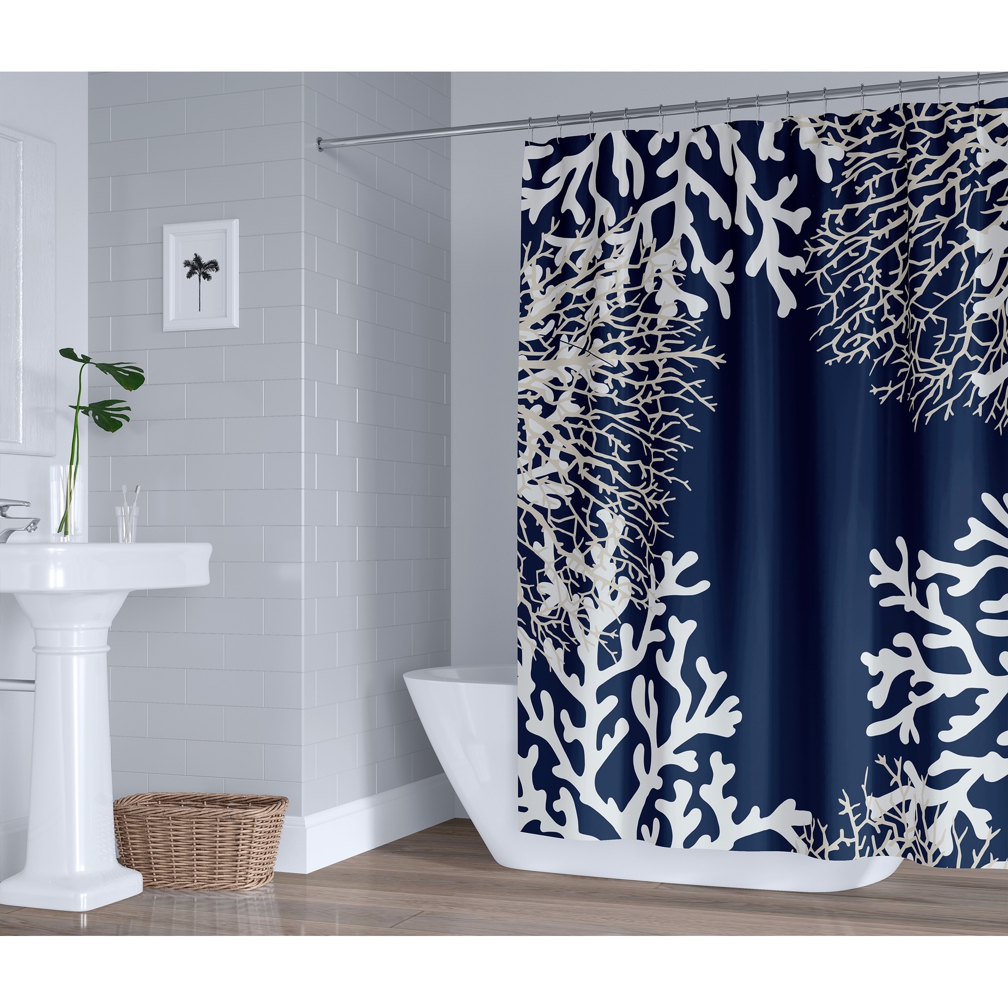 Navy coral shop shower curtain