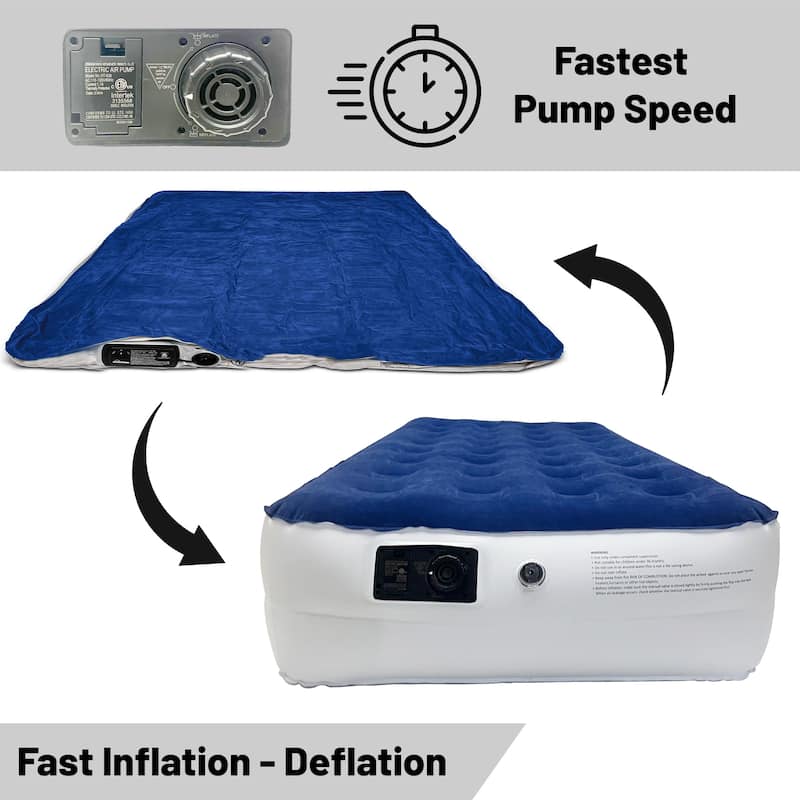 14-Inch Durable Luxury Inflatable Air Mattress with Comfort Coil Technology and High Capacity Pump, Home and Portable Travel