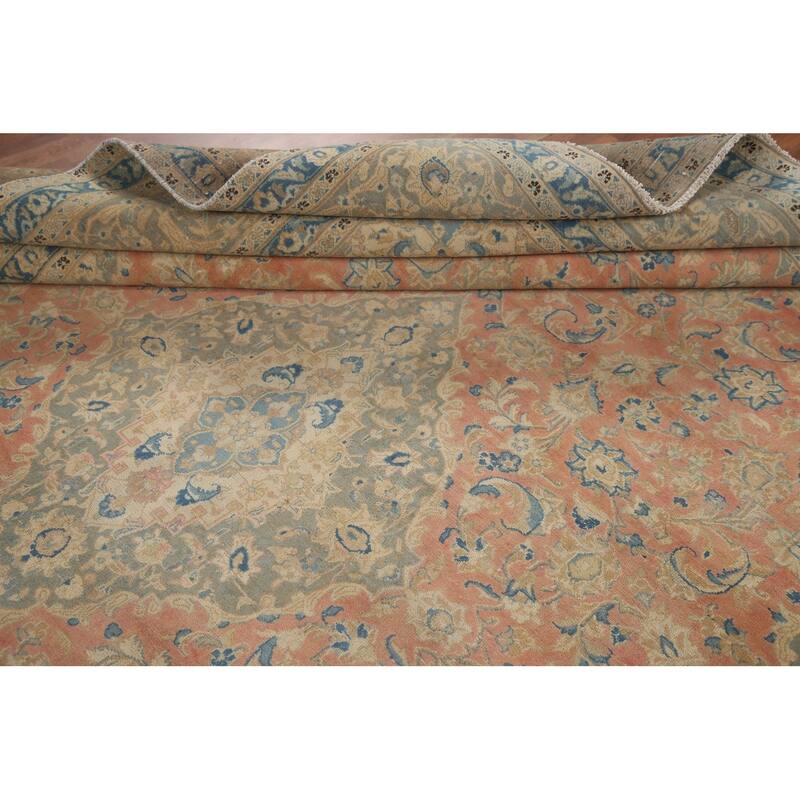 Hand Knotted Oriental 100% Wool Carpet Traditional Floral Pink Mashad Area Rug - 12' 6'' X 9' 6''