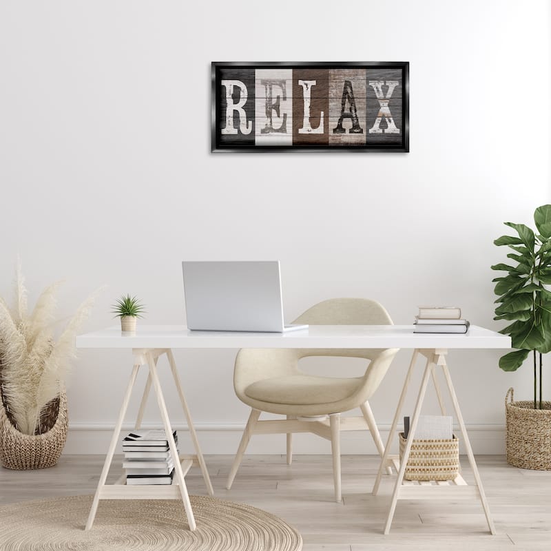 Stupell Rustic Bathroom Relax Letters Framed Floater Canvas Wall Art Design By Susan Arnot