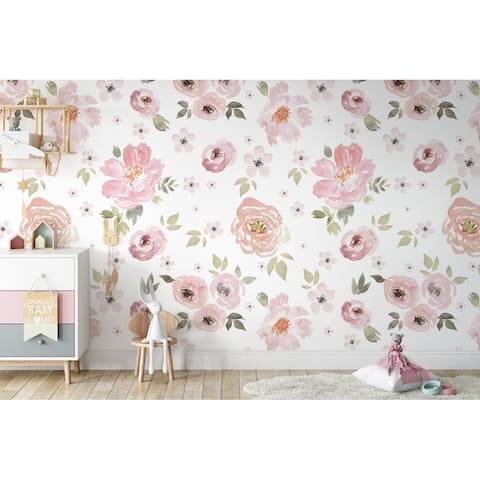 Watercolor Soft Colorful Flowers Removable Textile Wallpaper