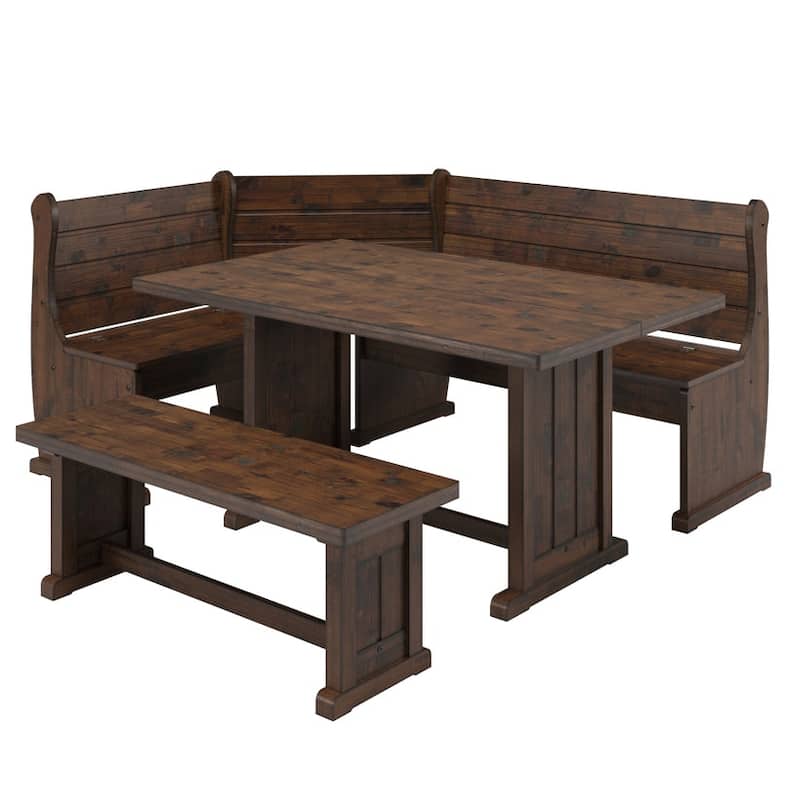 Corner Dining Set Harvest White Distressed | Furniture Dash - Walnut