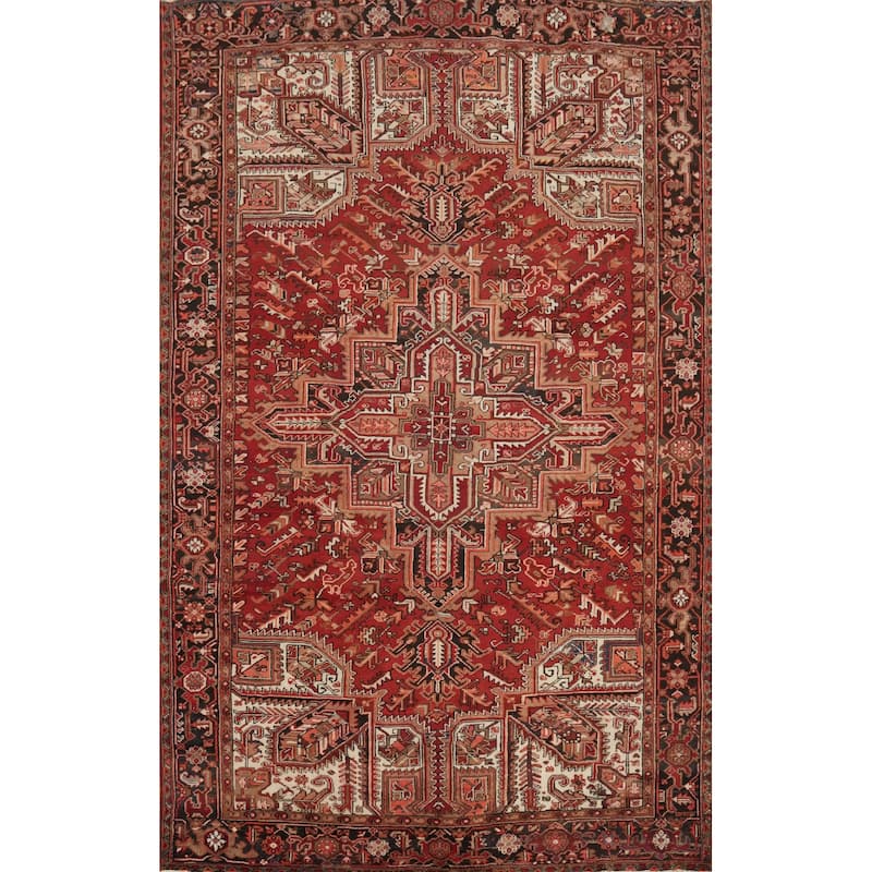 Hand Knotted Oriental 100% Wool Carpet Traditional Medallion Red Heriz Area Rug - 11' 1'' X 7' 10''